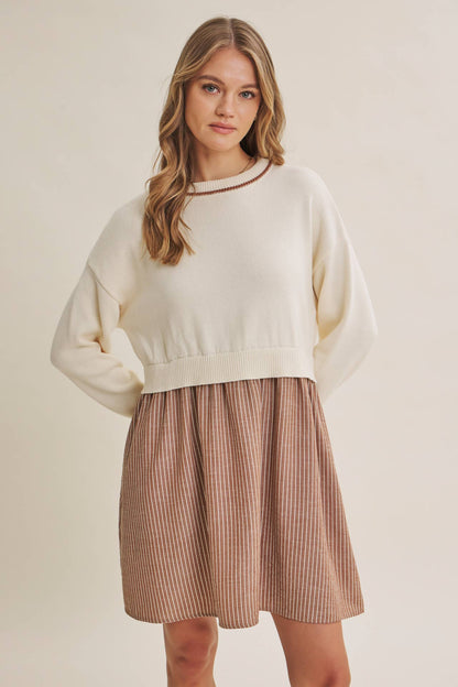 GOLDEN FIELDS LAYERED CONTRAST TWOFER STRIPE MINI DRESS
