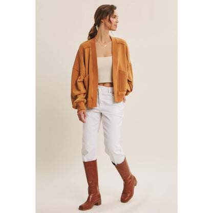 COZY FAVORITE MINERAL-WASHED FRENCH TERRY CARDIGAN