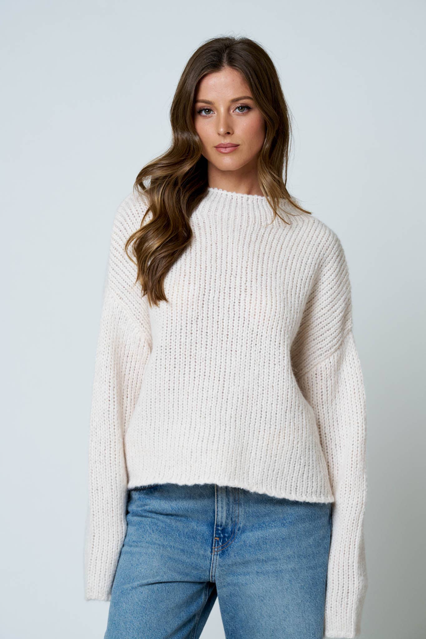 MOCK NECK LONG SLEEVE OVERSIZED KNIT SWEATER