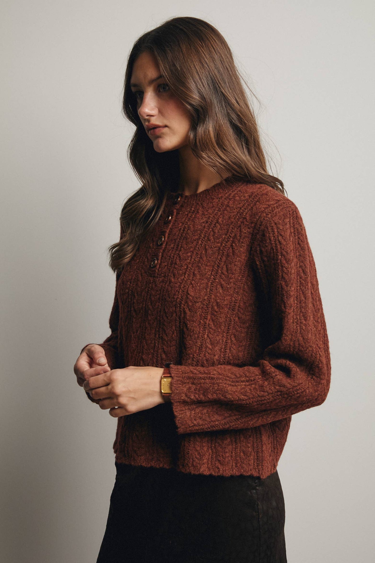 Buttoned Up & Cozy Cable Knit Henley Sweater