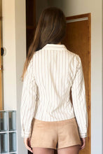 Load image into Gallery viewer, Pulling Strings Striped Collared Long Sleeve Front Tie Shirt