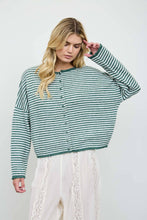 Load image into Gallery viewer, STRIPE RAW EDGE DROP SHOULDER KNIT CARDIGAN
