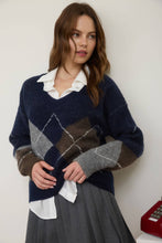 Load image into Gallery viewer, Cross My Path Argyle V Neck Long Sleeve Pullover Sweater