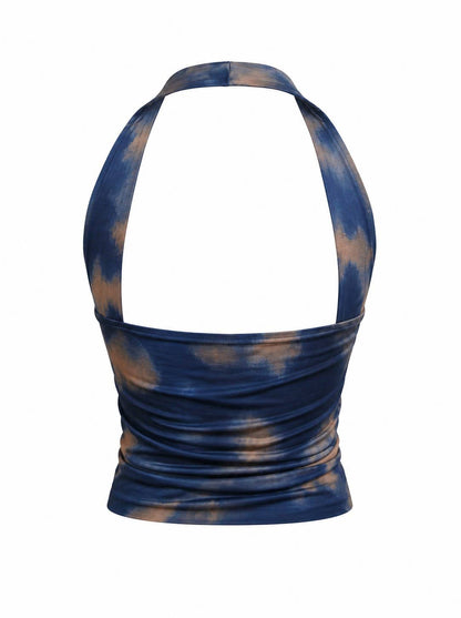 SHEER DRAPED HALTER PLUNGE TOP