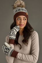 Load image into Gallery viewer, Ivory, Black &amp; Brown Pattern Pom Hat