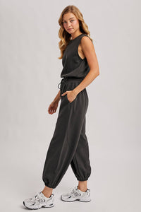 Out and About Drawstring Waist Sleeveless Knit Active Jumpsuit