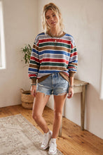 Load image into Gallery viewer, Oversized Mineral Washed Terry Stripe Pullover