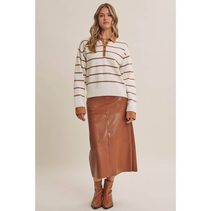 MODERN HERITAGE STRIPE HENLEY TWOFER SWEATER TOP