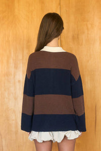 The Prep Knit Wide Stripe Collared Polo Sweater