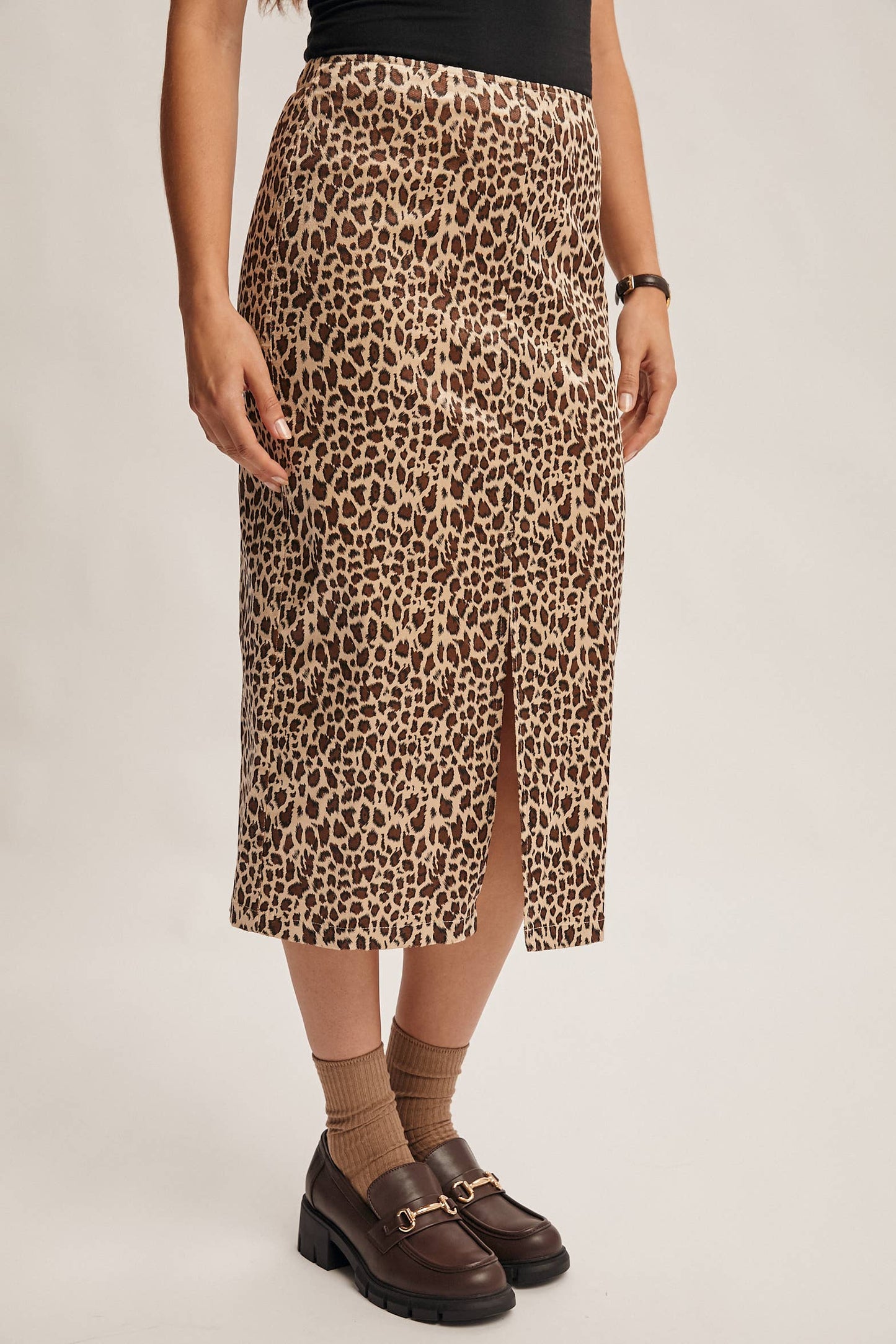 Wild Side Leopard Print Satin Midi Skirt