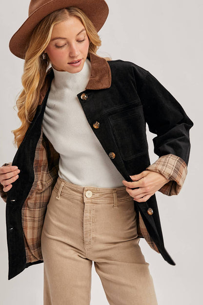 Inner Plaid Corduroy Barn Jacket