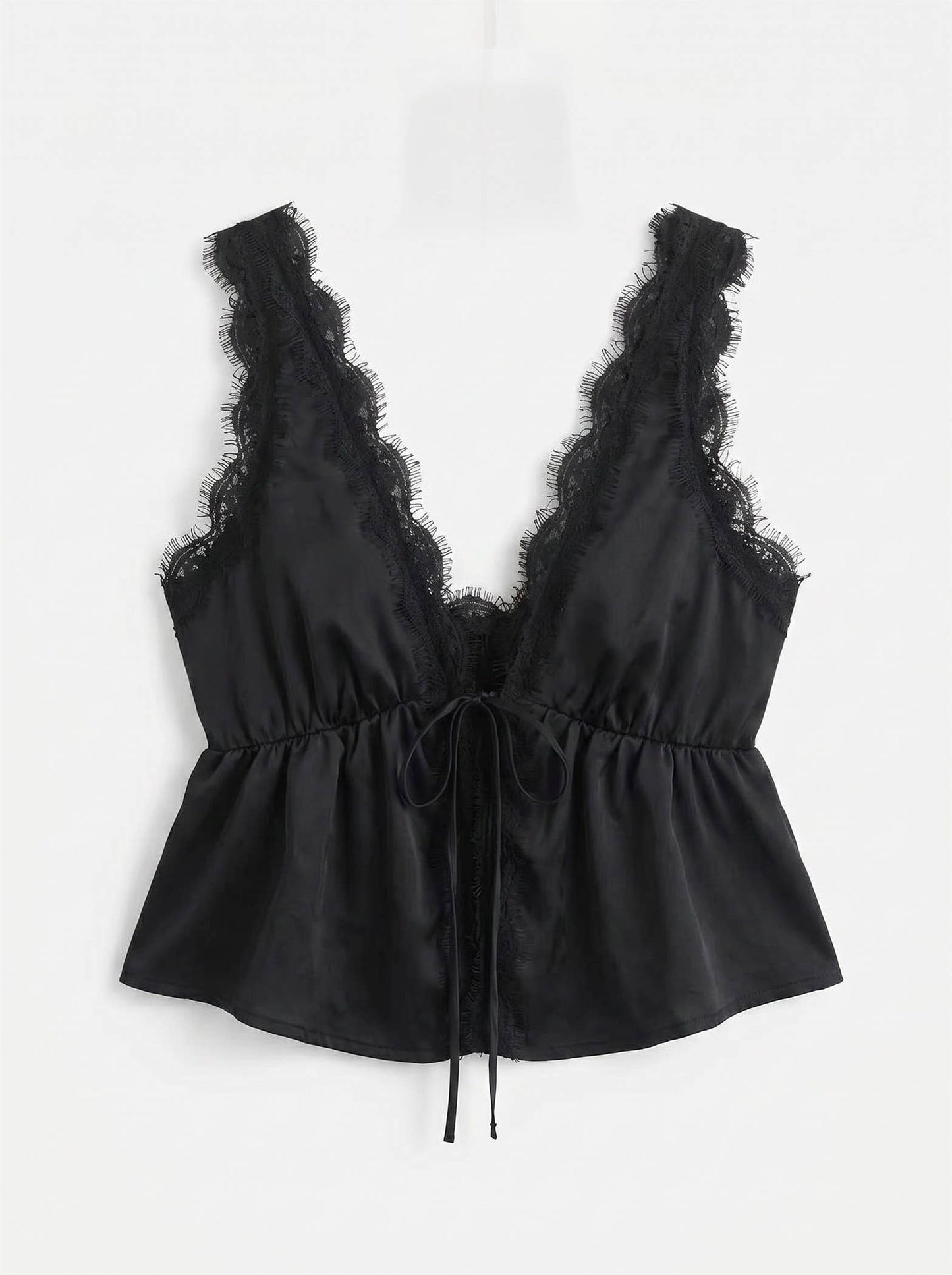 LACE TRIM PEPLUM TIE FRONT TOP