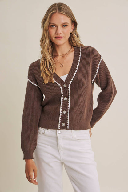 EVERYDAY COZY LAYERS CONTRAST STITCH BUTTON-DOWN CARDIGAN