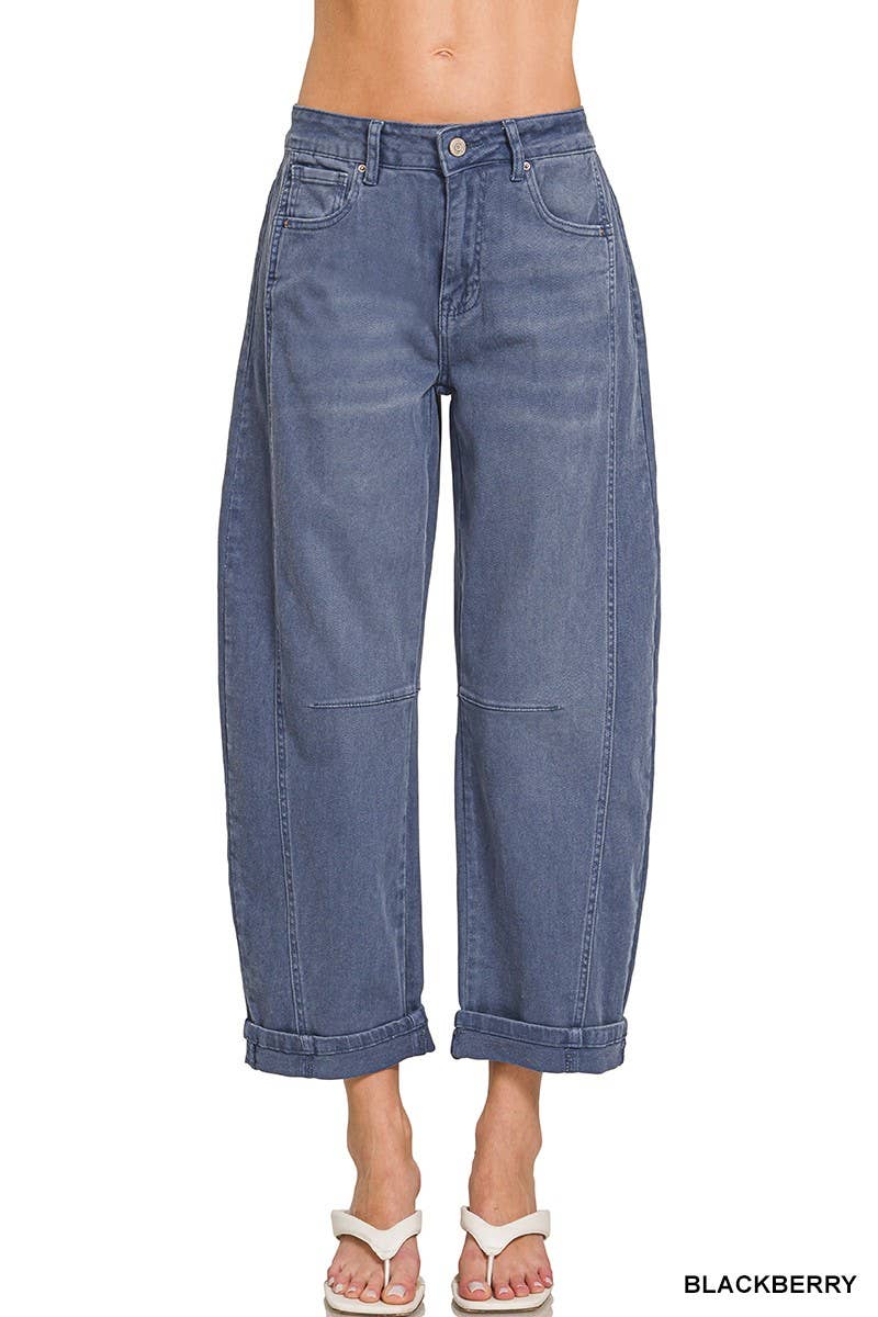 Splash of Color Barrel-Leg Cropped Denim Pants