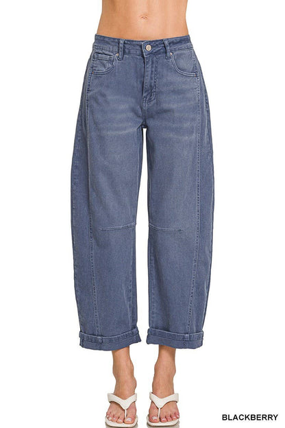 Splash of Color Barrel-Leg Cropped Denim Pants