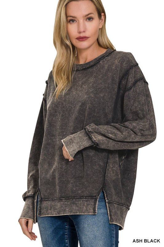 Couch Club Acid Wash French Terry Exposed Seam Sweatshirt
