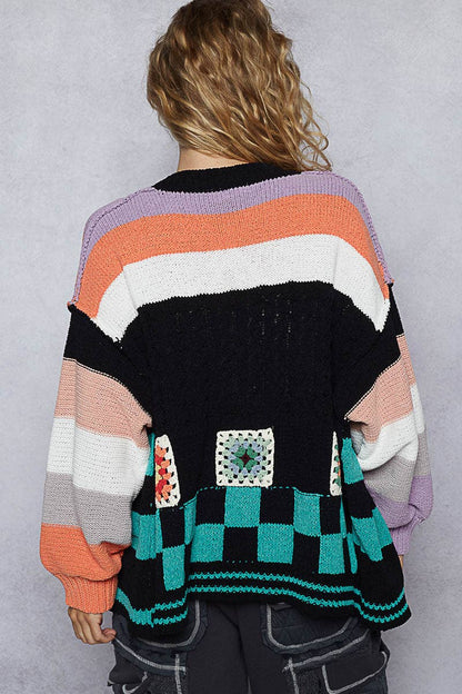 Granny Square Patch Open Cardigan