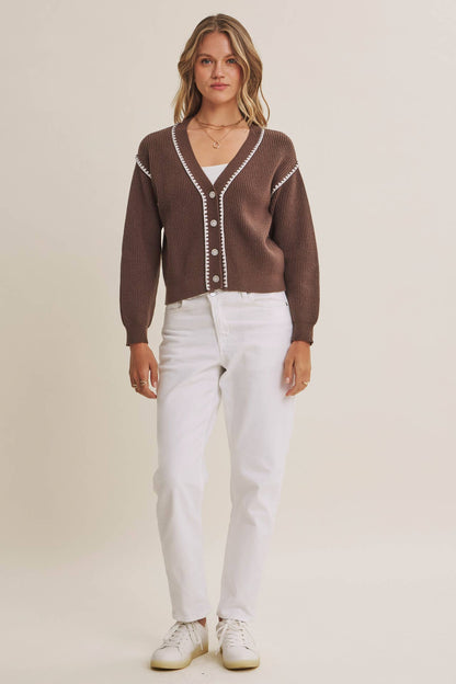 EVERYDAY COZY LAYERS CONTRAST STITCH BUTTON-DOWN CARDIGAN