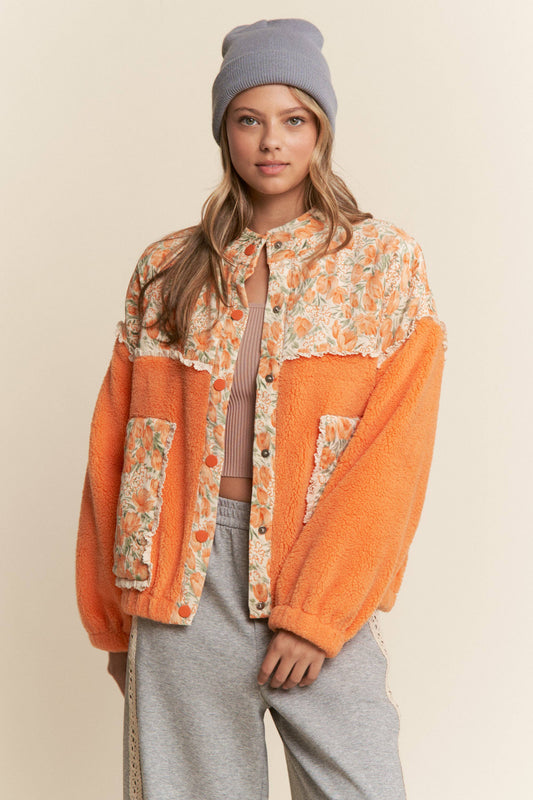 Pocket Full of Posies Floral Mixed Fabric Jacket