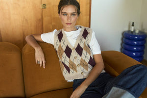 Plaid & Proper Argyle Pattern  Button Down Knit Cardigan Vest