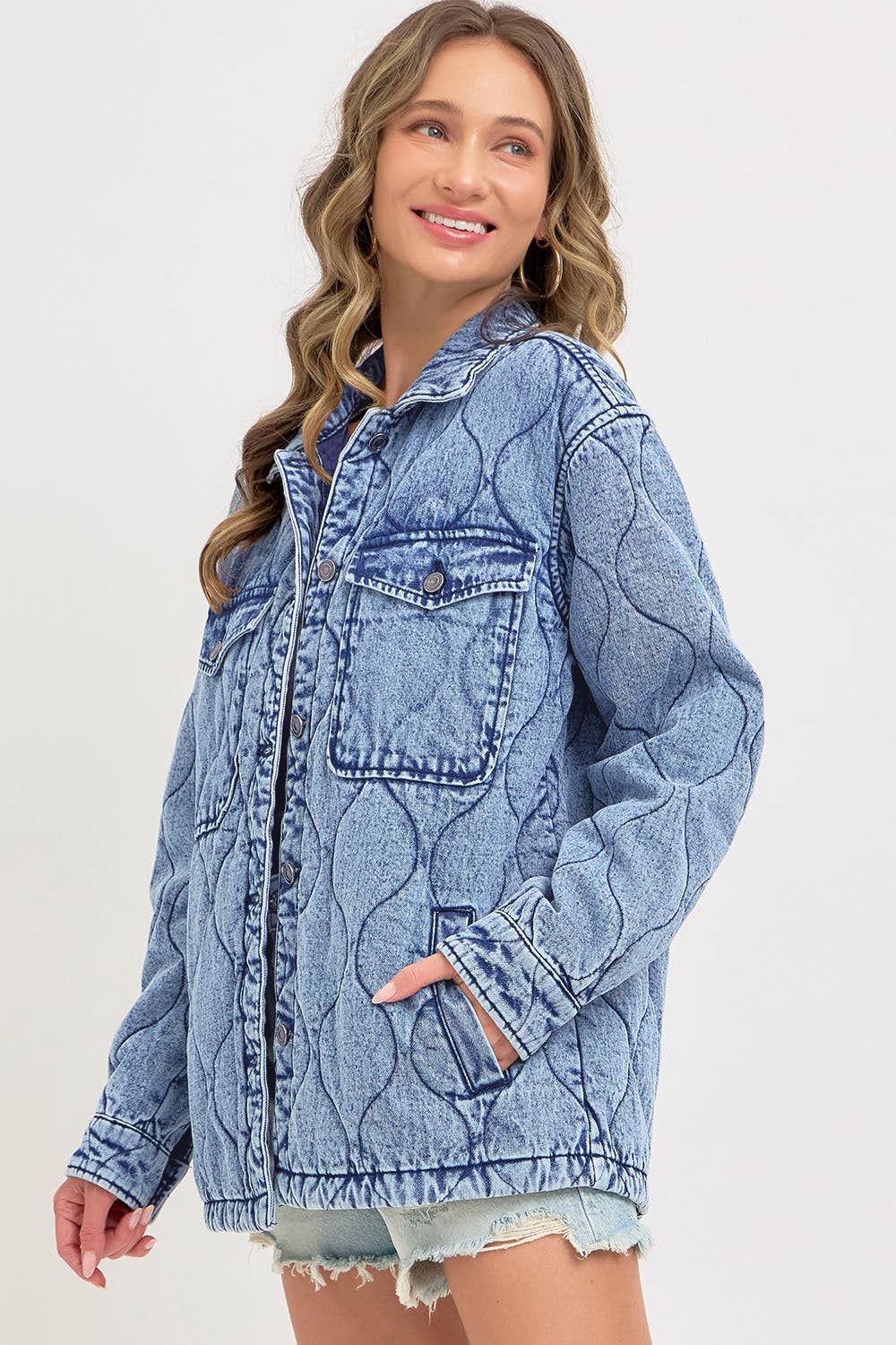 Stitched to Perfection Oversized Quilted Denim Jacket
