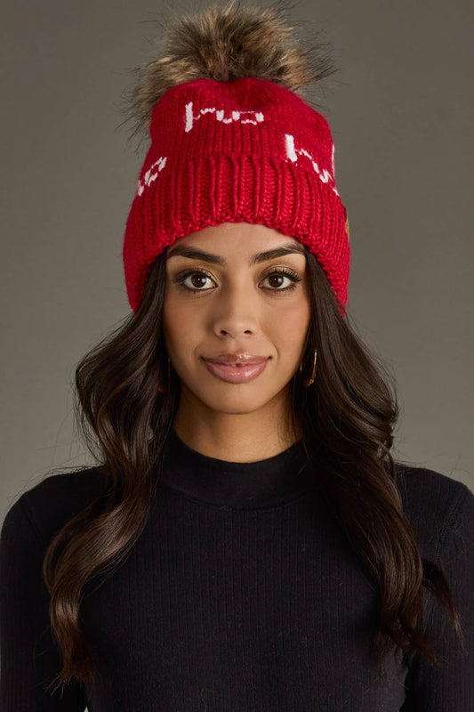 Red & White Ho Ho Ho Pom Hat