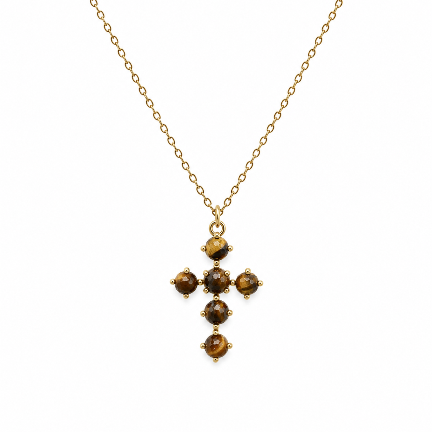 Ellison+Young Natural Stone Cross Pendant Necklace, Gold Chain