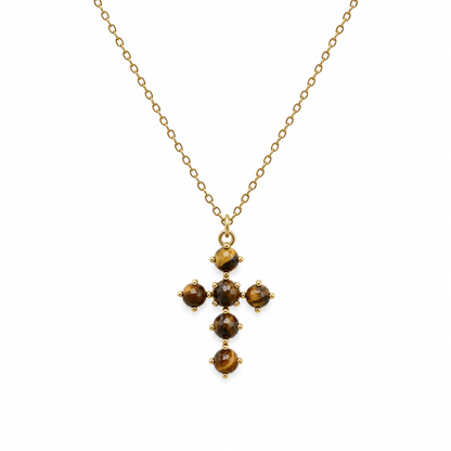 Ellison+Young Natural Stone Cross Pendant Necklace, Gold Chain