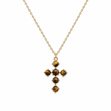 Load image into Gallery viewer, Ellison+Young Natural Stone Cross Pendant Necklace, Gold Chain