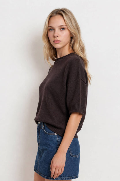 EXPOSED SEAM DROP SHOULDER SHORT SLEEVE PULLOVER