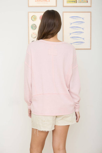 Lime Light Split Neck Ribbed Knit Top