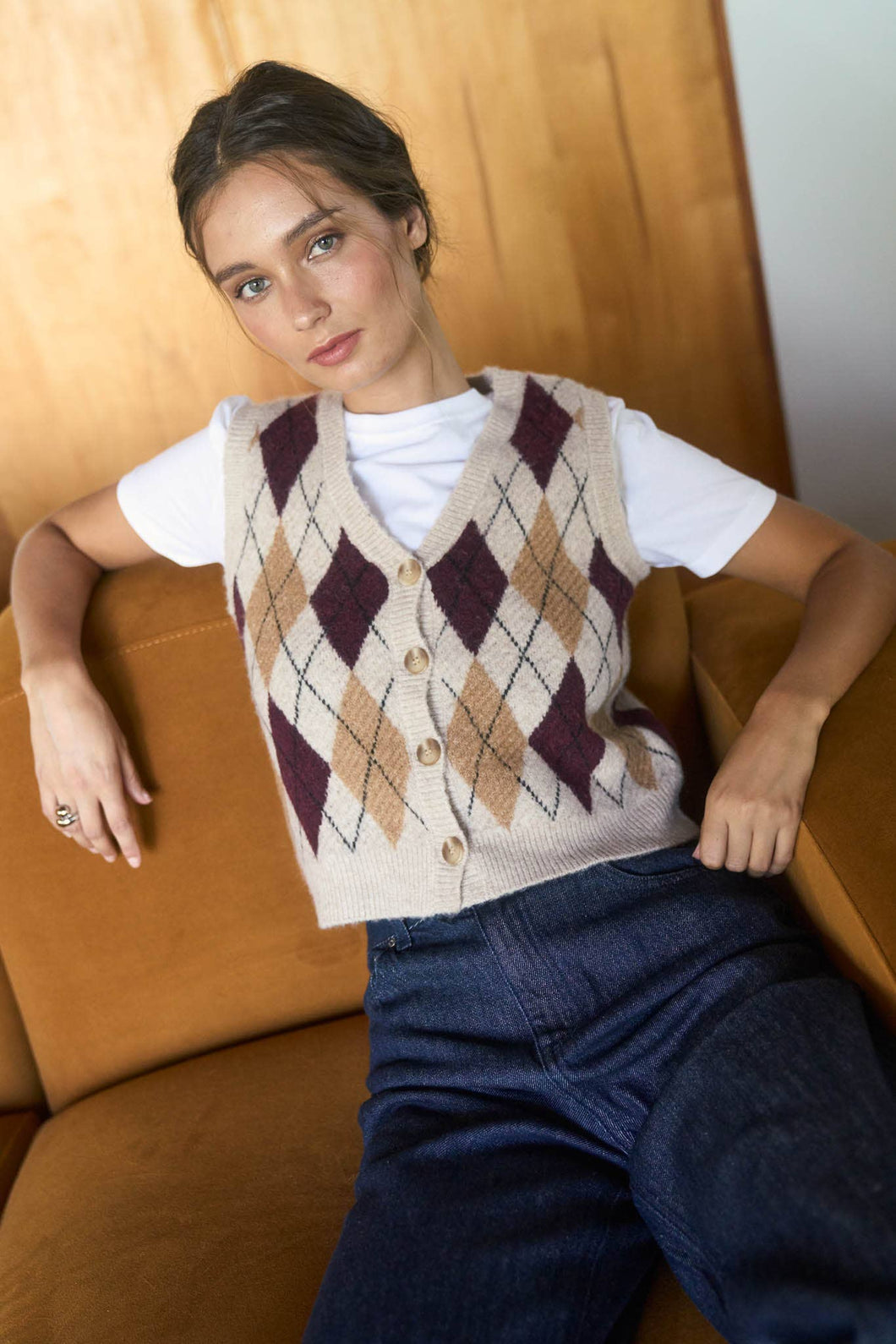 Plaid & Proper Argyle Pattern  Button Down Knit Cardigan Vest