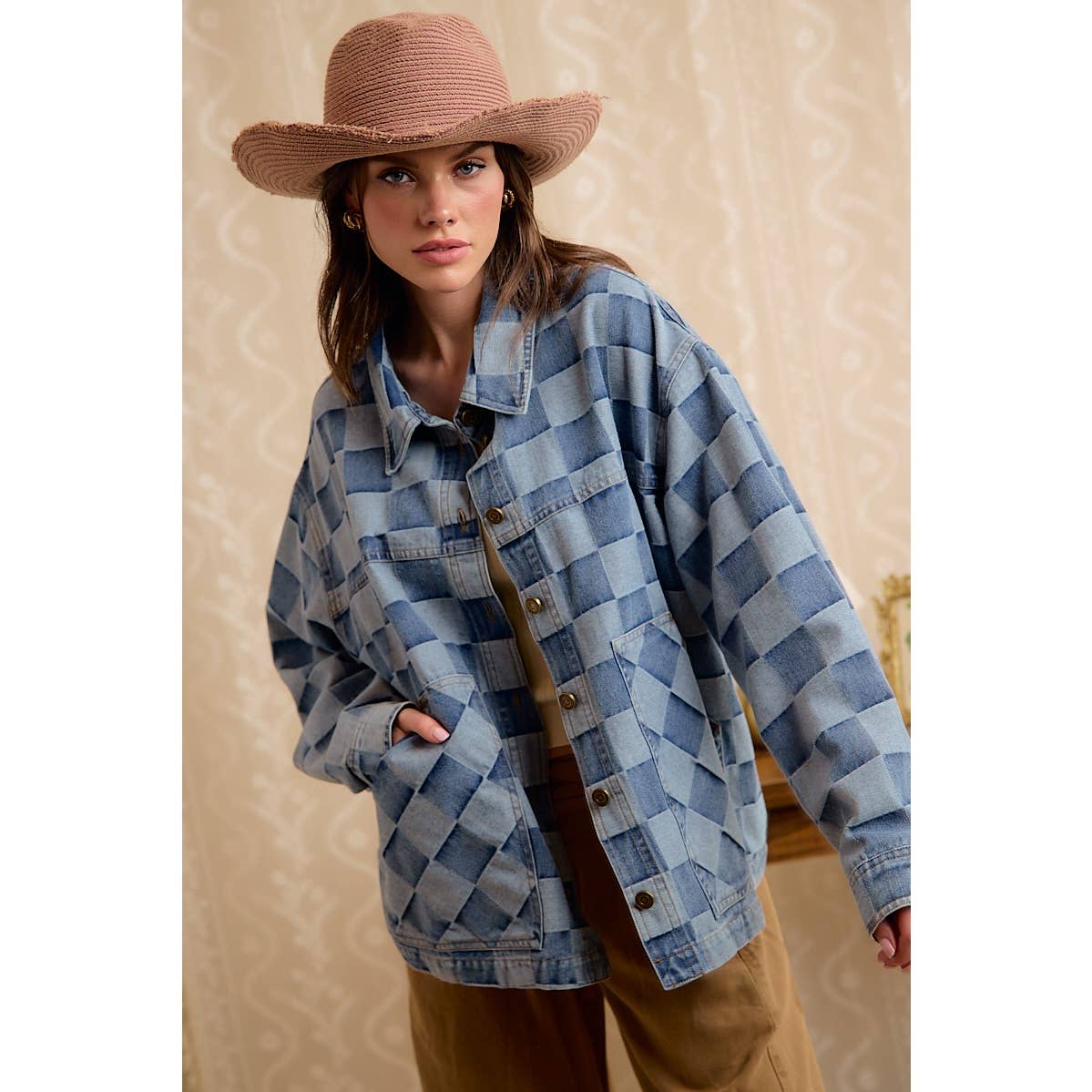 Check Yes Washed Checkered Denim Jacket