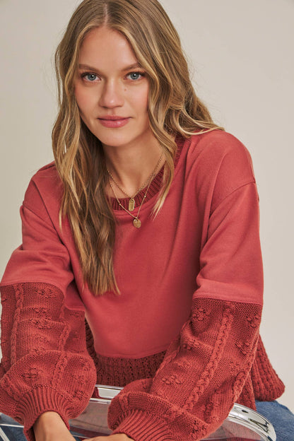 SOFT AUTUMN MIXED MEDIA SWEATER PANEL SWEATSHIRT