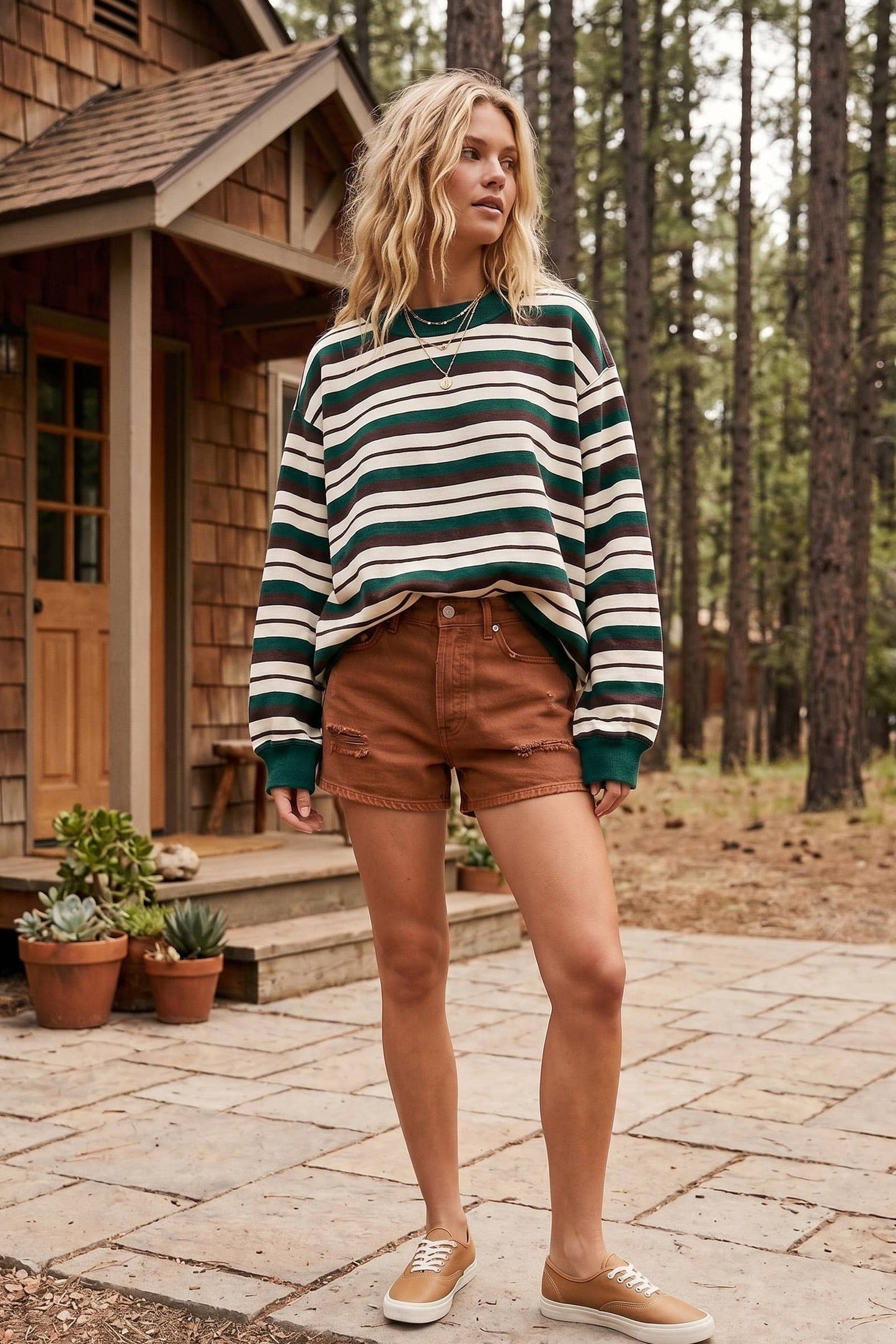 Fall In Line Oversized Striped Sweatshirt