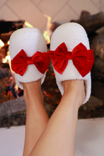 Load image into Gallery viewer, Cozy Bow Slippers- White/Red