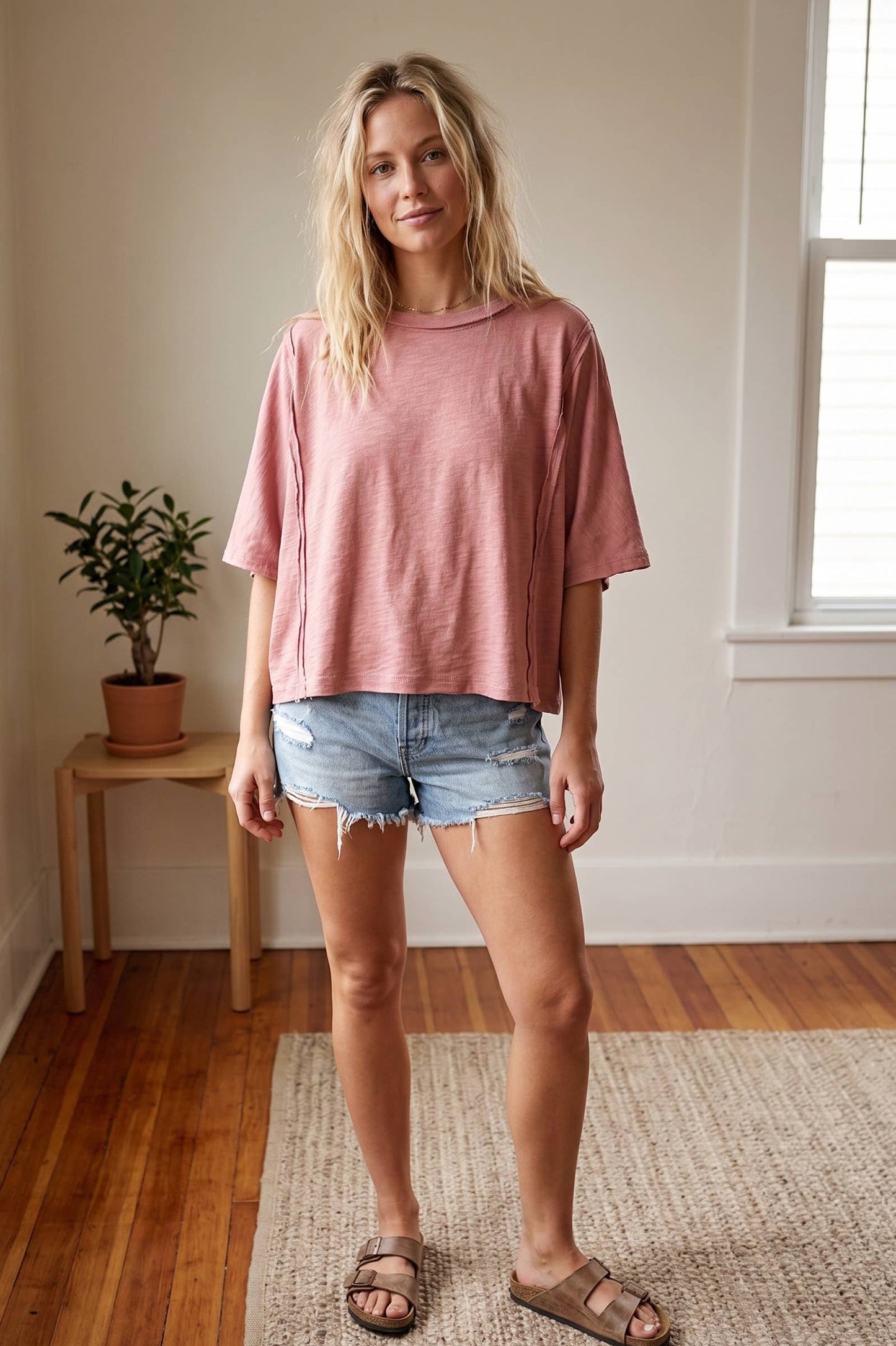 Cotton Slub Raw Edge Oversized Tee