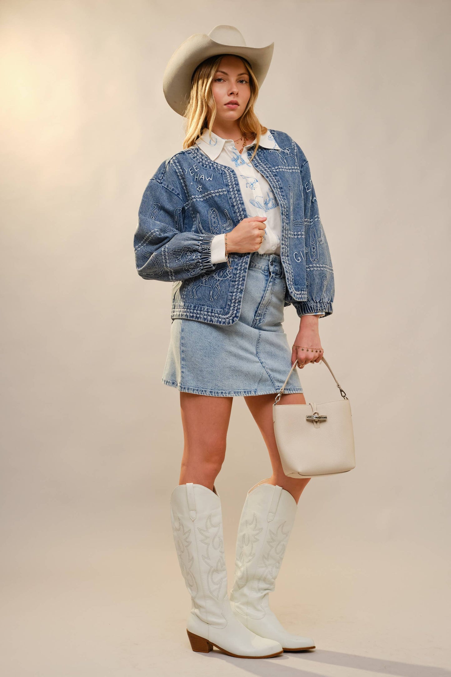 This Ain’t My First Rodeo Western Embroidery Puff Sleeve Denim Jacket
