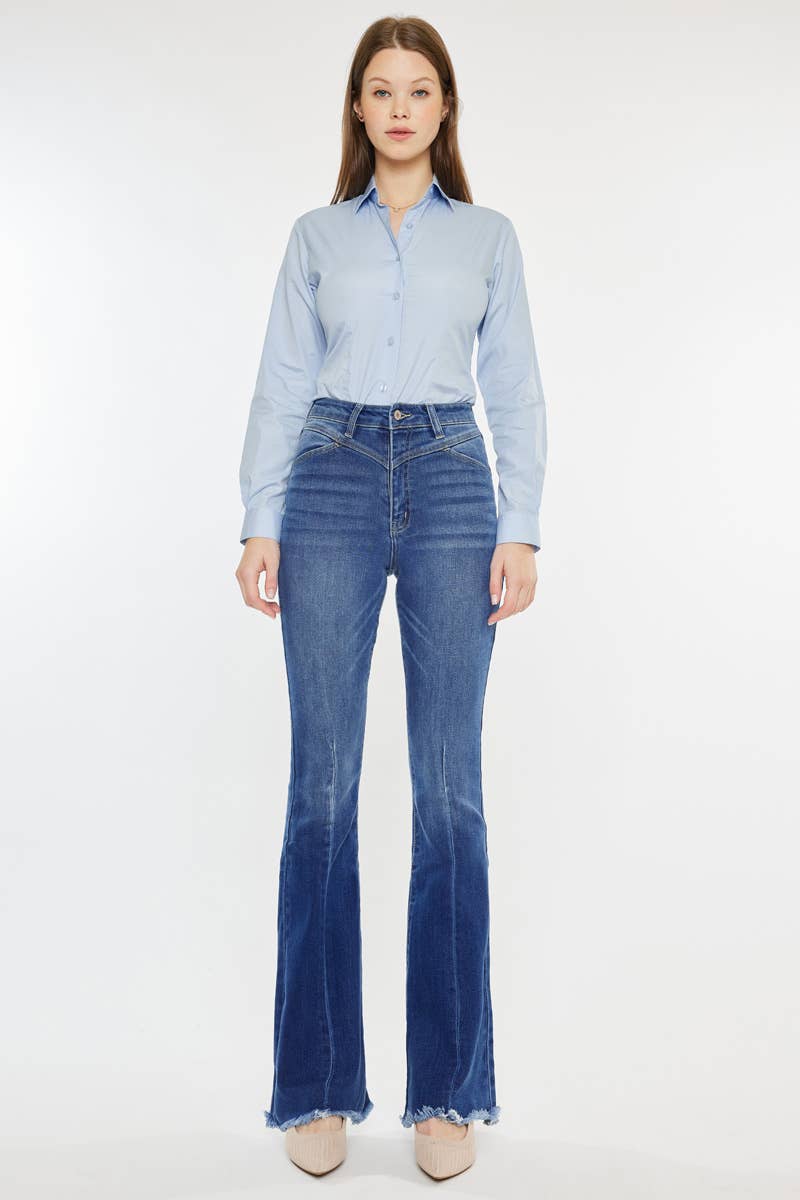 Western KanCan High Rise Frayed Hem Flare Jeans