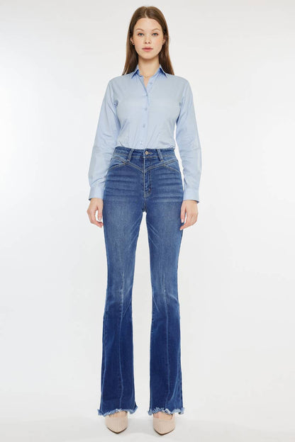 Western KanCan High Rise Frayed Hem Flare Jeans