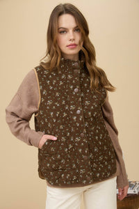 Feeling Social Floral Quilted Zip-Up Puffer Vest