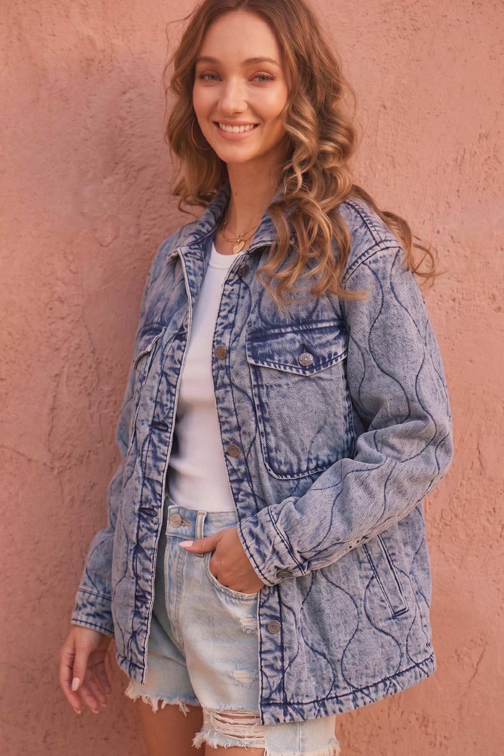 Stitched to Perfection Oversized Quilted Denim Jacket