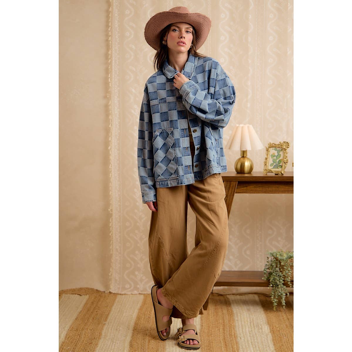 Check Yes Washed Checkered Denim Jacket