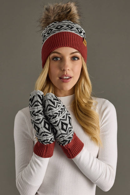 Gray, Black & Rust Pattern Pom Hat
