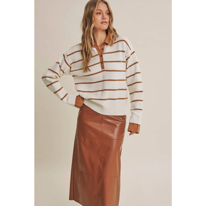 MODERN HERITAGE STRIPE HENLEY TWOFER SWEATER TOP