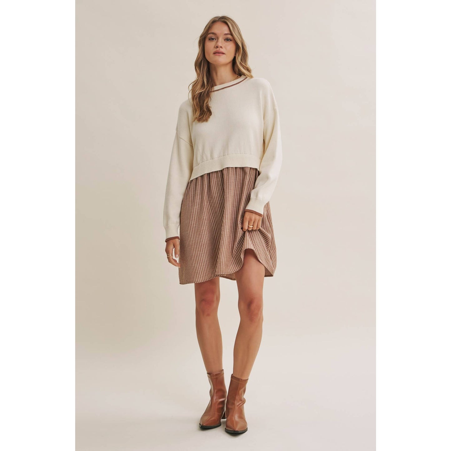 GOLDEN FIELDS LAYERED CONTRAST TWOFER STRIPE MINI DRESS