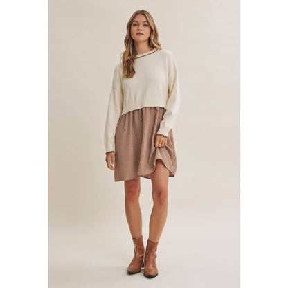 GOLDEN FIELDS LAYERED CONTRAST TWOFER STRIPE MINI DRESS