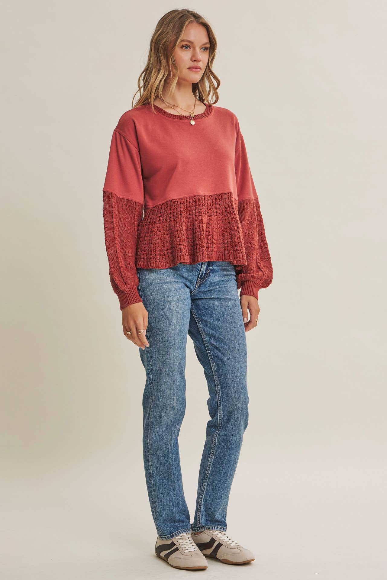 SOFT AUTUMN MIXED MEDIA SWEATER PANEL SWEATSHIRT