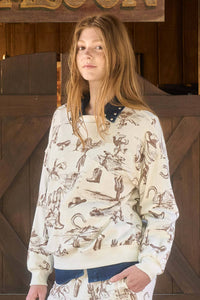 Western Print Crew Neck Knit Top