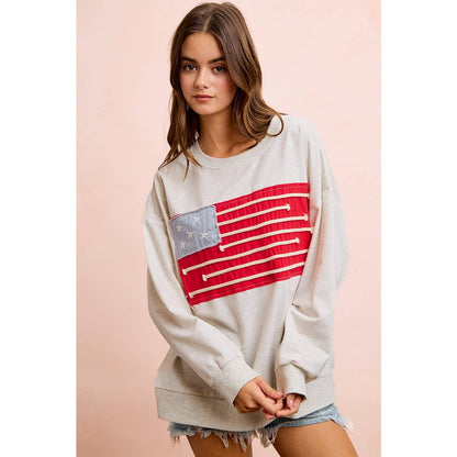 Liberty Lane American Flag Patch Top